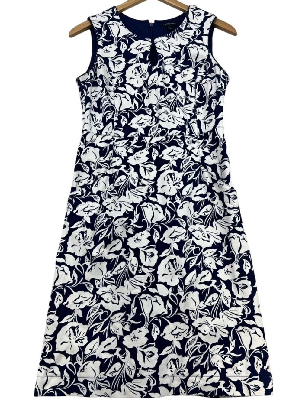 Lands' End Women's Sleeveless Shift Dress Size 4 Blue White Floral Back Zip